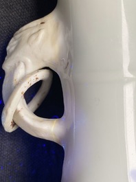 A Chinese blue and white vase with elephant head handles, Kangxi