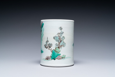 A Chinese famille verte brush pot, Kangxi