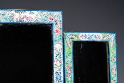 Een Chinese Canton email driedelige plooispiegel, Qianlong/Jiaqing