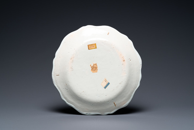 A fine polychrome French faience 'chinoiserie' dish with lobed border, Rouen, 1st half 18th C.