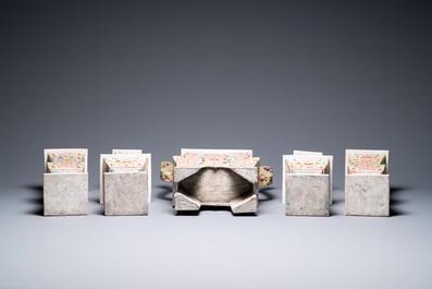 A Chinese famille rose five-piece altar garniture, Republic