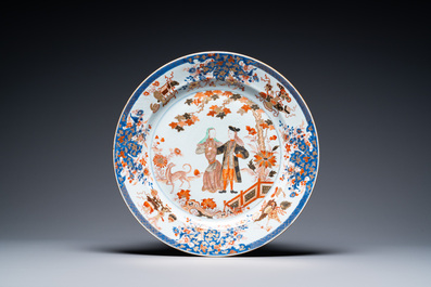 A pair of large Chinese verte-Imari 'Governor Duff' dishes, Yongzheng