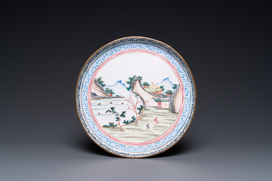 A Chinese nine-piece Canton enamel sweetmeat set, Qianlong