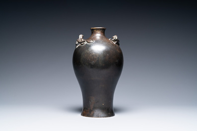 A Chinese bronze 'meiping' vase with applied dragons, Kangxi
