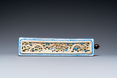 A Chinese famille rose reticulated rectangular cricket box, Daoguang