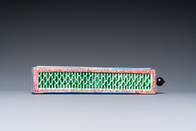 A Chinese famille rose reticulated rectangular cricket box, Daoguang