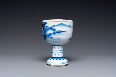 A fine Chinese blue and white stem cup, Kangxi