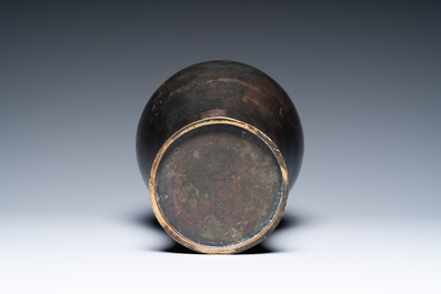 A Chinese bronze 'meiping' vase with applied dragons, Kangxi