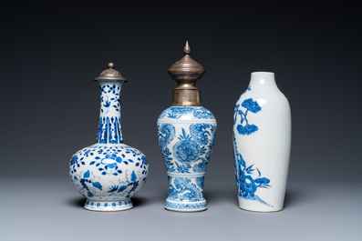 Three Chinese blue and white vases, Kangxi/Qianlong