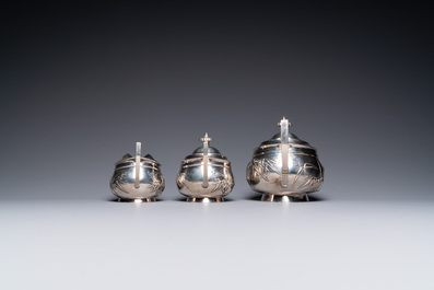 A Chinese silver tea service in presentation box, mark of Zee Sung, Shanghai, Republic