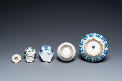 Four Chinese blue and white, famille rose and famille verte vases, Kangxi/Yongzheng