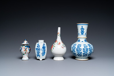Four Chinese blue and white, famille rose and famille verte vases, Kangxi/Yongzheng