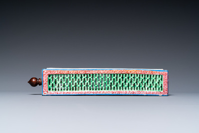 A Chinese famille rose reticulated rectangular cricket box, Daoguang