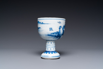 A fine Chinese blue and white stem cup, Kangxi