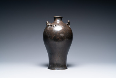 A Chinese bronze 'meiping' vase with applied dragons, Kangxi