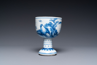 A fine Chinese blue and white stem cup, Kangxi