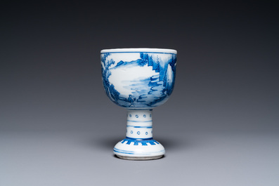 A fine Chinese blue and white stem cup, Kangxi