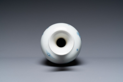 A Chinese blue, white and copper-red 'magpie and prunus' vase, Kangxi mark, 19/20th C.