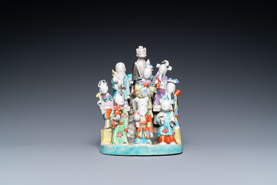 A rare Chinese famille rose 'immortals' group, Qianlong/Jiaqing