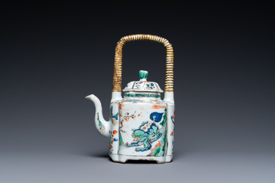 A Chinese famille verte 'mythical animals' teapot, Kangxi