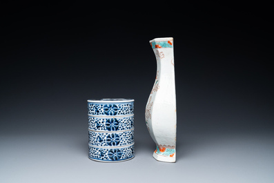 Five Chinese boxes and a wall vase, Kangxi and later