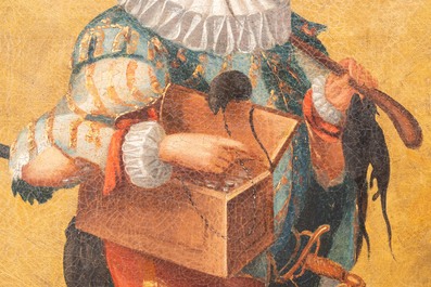 Franse school, navolger van Abraham Bosse (1602-1676): 'De rattenvanger', olie op doek in lijst uit de tijd, 17/18e eeuw