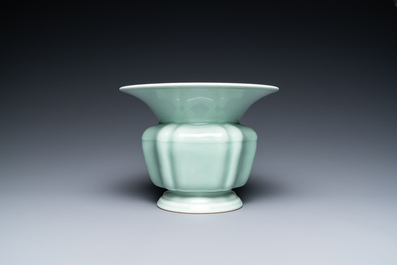 A Chinese monochrome celadon 'zhadou' spittoon, Yongzheng mark, Republic