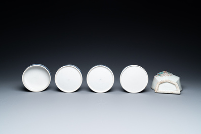 Five Chinese boxes and a wall vase, Kangxi and later