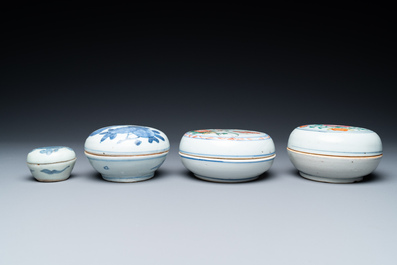 Five Chinese boxes and a wall vase, Kangxi and later