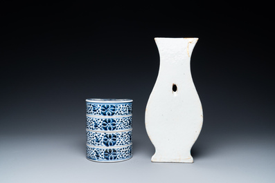 Five Chinese boxes and a wall vase, Kangxi and later