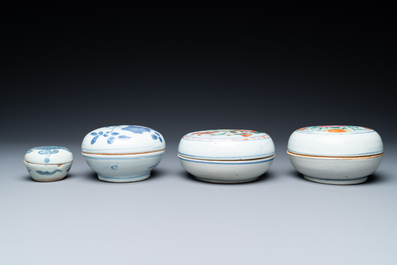 Five Chinese boxes and a wall vase, Kangxi and later