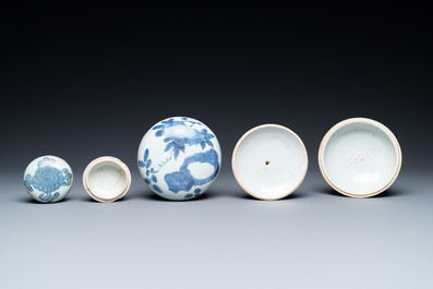 Five Chinese boxes and a wall vase, Kangxi and later