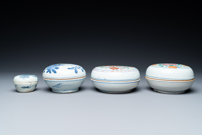 Five Chinese boxes and a wall vase, Kangxi and later