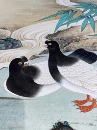 Sun Yunsheng (1918-2000): &lsquo;Pigeons de paix&rsquo;, encre et couleurs sur papier