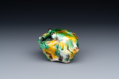 A Chinese crab-shaped sancai-glazed 'egg and spinach' brush washer, Kangxi
