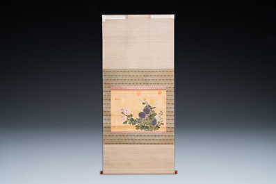 Ecole chinoise, d'apr&egrave;s et avec la signature de Jiang Tingxi (1669 - 1732): 'Composition florale', encre et couleurs sur soie
