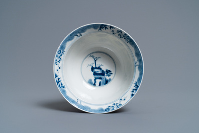 A Chinese blue and white 'twelve magpies' bowl, Chenghua mark, Kangxi