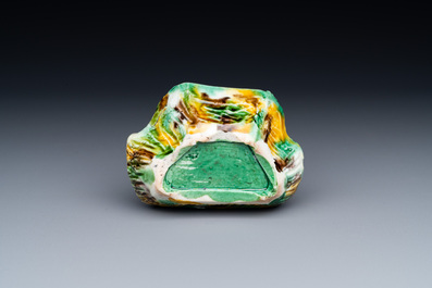 A Chinese crab-shaped sancai-glazed 'egg and spinach' brush washer, Kangxi