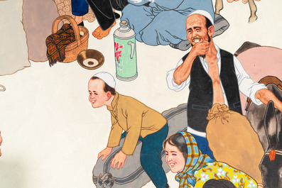 Lin Xueyan (1912-1963): &lsquo;F&ecirc;te de la moisson', encre et couleurs sur papier, dat&eacute; 1951