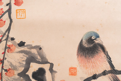 Wu Hufan (1894-1968): 'Vogels bij bloesemtakken', inkt en kleur op papier, gedat. juni 1937