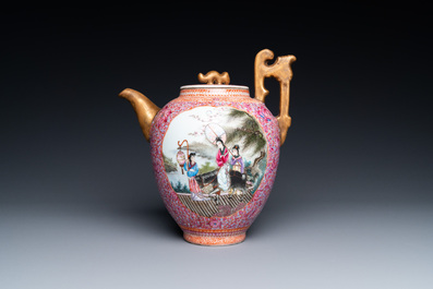 A tall Chinese famille rose wine ewer and cover, Qianlong mark, Republic