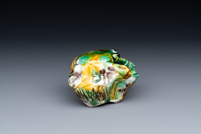 A Chinese crab-shaped sancai-glazed 'egg and spinach' brush washer, Kangxi