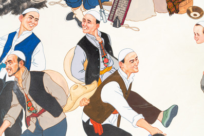 Lin Xueyan (1912-1963): &lsquo;F&ecirc;te de la moisson', encre et couleurs sur papier, dat&eacute; 1951