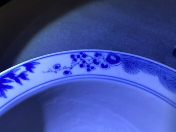 A Chinese blue and white 'twelve magpies' bowl, Chenghua mark, Kangxi