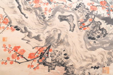 Wu Hufan (1894-1968): 'Vogels bij bloesemtakken', inkt en kleur op papier, gedat. juni 1937