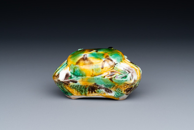 A Chinese crab-shaped sancai-glazed 'egg and spinach' brush washer, Kangxi