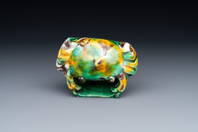 A Chinese crab-shaped sancai-glazed 'egg and spinach' brush washer, Kangxi