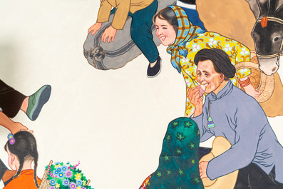 Lin Xueyan (1912-1963): &lsquo;F&ecirc;te de la moisson', encre et couleurs sur papier, dat&eacute; 1951