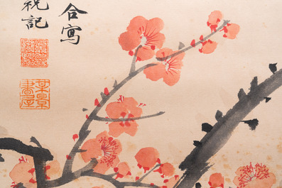 Wu Hufan (1894-1968): 'Vogels bij bloesemtakken', inkt en kleur op papier, gedat. juni 1937
