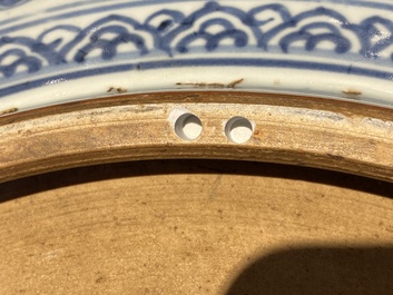 An impressive large Chinese blue and white 'dragon' dish, Ming, 2nd half 15th C.